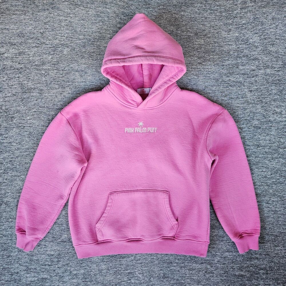 Pink Palm Puff Women's Classic Long Sleeve Hoodie EH6 Blush Size Small Raspberry